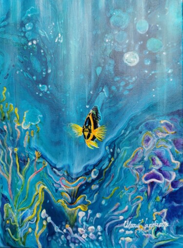 Painting titled "Récif : le poisson…" by Marie Landreau, Original Artwork, Acrylic