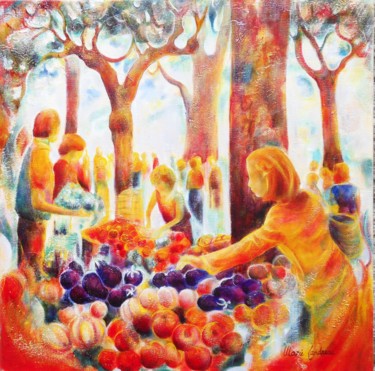 Картина под названием "Marché provençal" - Marie Landreau, Подлинное произведение искусства
