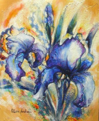 Peinture intitulée "deux iris" par Marie Landreau, Œuvre d'art originale