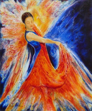 Painting titled "Flamenco 65x54" by Marie Landreau, Original Artwork