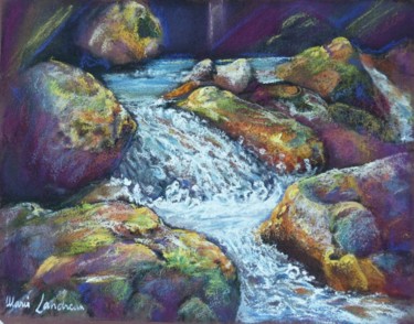 Painting titled "TORRENT EN CEVENNES" by Marie Landreau, Original Artwork, Pastel