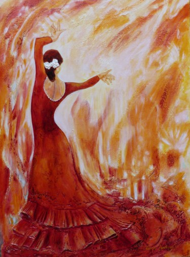 Pintura titulada "flamenca "la liane"…" por Marie Landreau, Obra de arte original