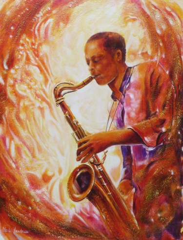 Painting titled ""Solo" 65x50 Jazz M…" by Marie Landreau, Original Artwork, Acrylic