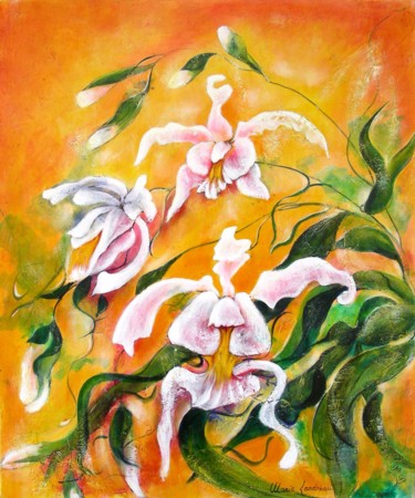 Painting titled "orchidees coelogyne…" by Marie Landreau, Original Artwork