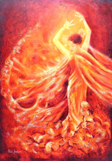 Pintura titulada "La danse du soleil…" por Marie Landreau, Obra de arte original, Oleo