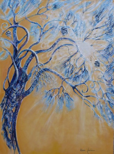 Painting titled "arbre de lumiere" by Marie Landreau, Original Artwork