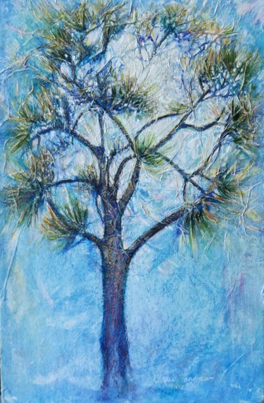 Peinture intitulée "Le pin d'Azur" par Marie Landreau, Œuvre d'art originale