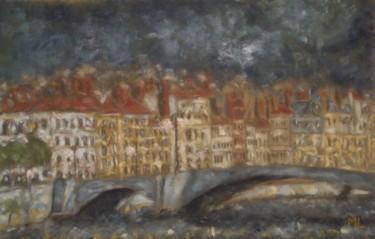 Peinture intitulée "Lyon, Quai de Saône" par Marie Laniepce, Œuvre d'art originale, Huile