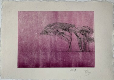 Estampas & grabados titulada "Les pins roses II" por Marie-Laure Breton, Obra de arte original, Grabado