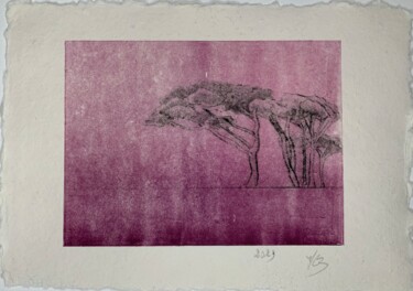 Druckgrafik mit dem Titel "Les pins roses II" von Marie-Laure Breton, Original-Kunstwerk, Gravur