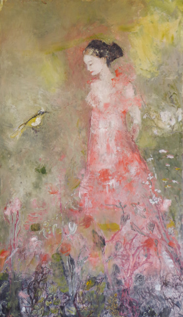 Картина под названием "La robe rose" - Laura Brume, Подлинное произведение искусства, Масло