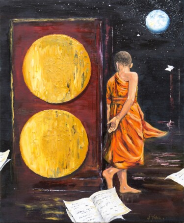 Peinture intitulée "Le moine de dos" par Marie Laure D'Angelo, Œuvre d'art originale