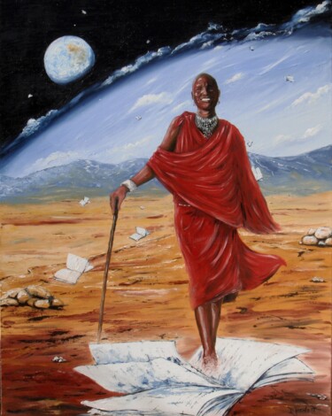 Peinture intitulée "Le Maasaï" par Marie Laure D'Angelo, Œuvre d'art originale, Huile