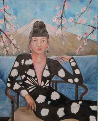Painting titled "devant le Fuji San" by Marie Laure Hamard, Original Artwork, Oil