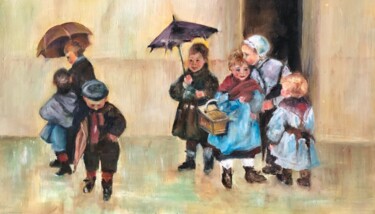 Malerei mit dem Titel "a l'école" von Marie Laure Hamard, Original-Kunstwerk, Öl