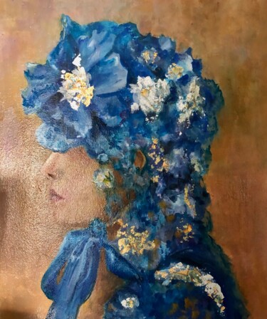 Ζωγραφική με τίτλο "La dame en bleu" από Marie Laure Hamard, Αυθεντικά έργα τέχνης, Λάδι