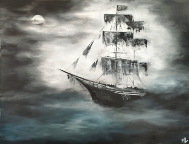 Painting titled "Black pearl" by Marie Line Robert, Original Artwork, Oil Mounted on Wood Stretcher frame