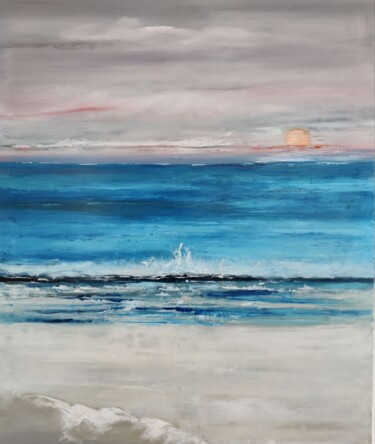 Pintura intitulada "La plage" por Marie Line Robert, Obras de arte originais, Óleo