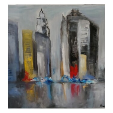Painting titled "Urbain 2" by Marie Line Robert, Original Artwork, Acrylic Mounted on Wood Stretcher frame