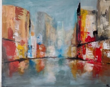 Painting titled "Street2" by Marie Line Robert, Original Artwork, Acrylic Mounted on Wood Stretcher frame