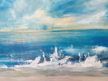 Painting titled "Vague" by Marie Line Robert, Original Artwork, Acrylic Mounted on Wood Stretcher frame