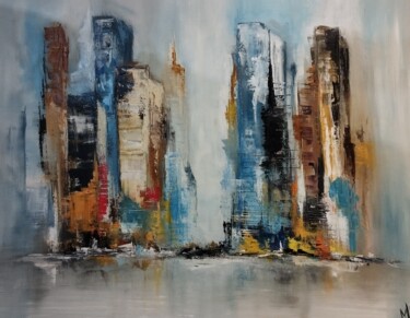 Painting titled "City" by Marie Line Robert, Original Artwork, Oil