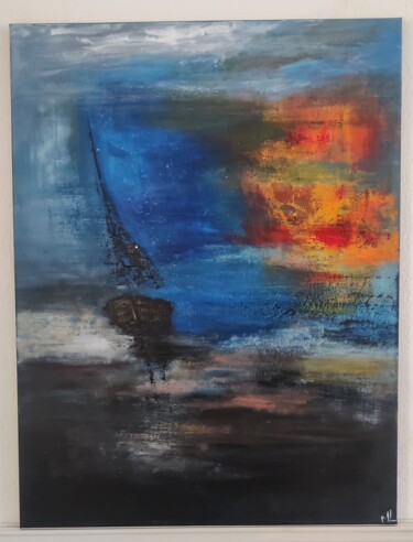 Painting titled "Bateau ivre" by Marie Line Robert, Original Artwork, Acrylic Mounted on Wood Stretcher frame