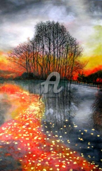 Pintura titulada "Fall by the river" por Marie-Line Vasseur, Obra de arte original, Otro