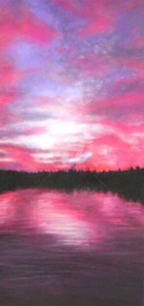 Painting titled "Sunset on lake Memp…" by Marie-Line Vasseur, Original Artwork, Oil