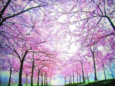 Painting titled "Cherry blossoms's a…" by Marie-Line Vasseur, Original Artwork, Acrylic