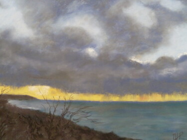Peinture intitulée "soleil couchant à T…" par Marie Lorraine Papelier, Œuvre d'art originale, Pastel