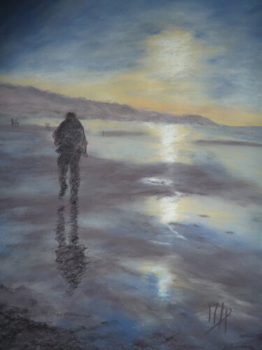 Peinture intitulée "promeneur solitaire…" par Marie Lorraine Papelier, Œuvre d'art originale, Pastel