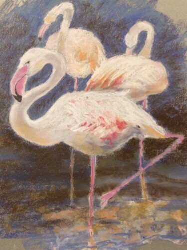 Peinture intitulée "Les Flamants roses" par Marie Lorraine Papelier, Œuvre d'art originale, Pastel