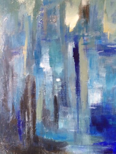 Painting titled "Bleu" by Marie Lorraine Papelier, Original Artwork, Acrylic Mounted on Wood Stretcher frame