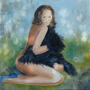 Schilderij getiteld "jeune femme au boa" door Marie Lorraine Papelier, Origineel Kunstwerk