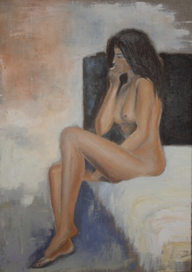 Peinture intitulée "Jeune femme à la ci…" par Marie Lorraine Papelier, Œuvre d'art originale, Huile