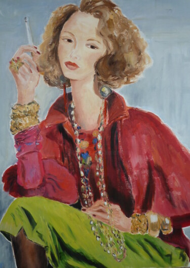 Malerei mit dem Titel "jeune femme pensive" von Marie Lorraine Papelier, Original-Kunstwerk, Öl