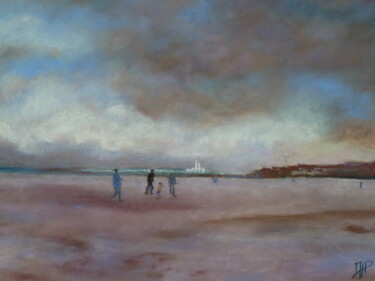 Картина под названием "la plage de Deauvil…" - Marie Lorraine Papelier, Подлинное произведение искусства, Пастель