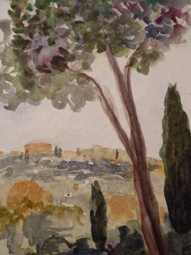 Schilderij getiteld "Paysage de Toscane" door Marie Lorraine Papelier, Origineel Kunstwerk, Aquarel