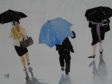 Painting titled "sous la pluie" by Marie Lorraine Papelier, Original Artwork, Watercolor