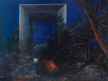 Malerei mit dem Titel "L'exode III Confiné…" von Marie-Luce Colatrella, Original-Kunstwerk, Acryl Auf Keilrahmen aus Holz mo…
