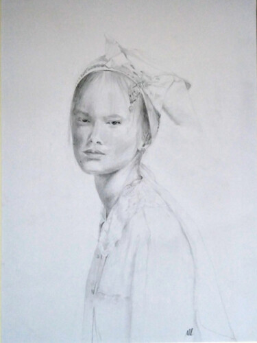 Dessin intitulée "Jeune Fille Coiffée…" par Marie Luce Roussel, Œuvre d'art originale, Graphite Monté sur Carton