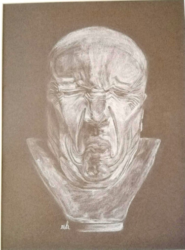 Dibujo titulada "Homme Fâché d'après…" por Marie Luce Roussel, Obra de arte original, Conté Montado en Vidrio