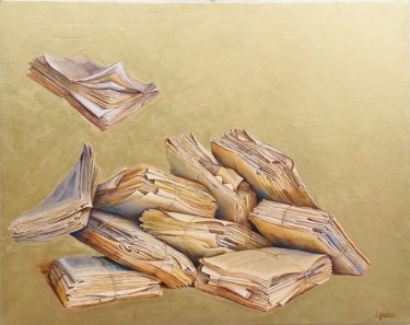 Peinture intitulée "tas de journaux" par L.Gédon, Œuvre d'art originale