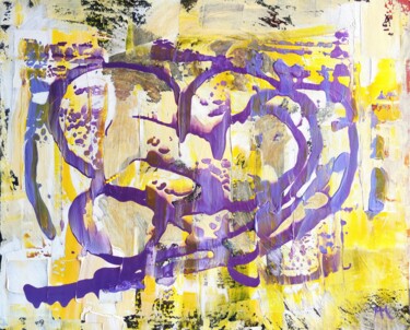 Картина под названием "Flamme violette" - Marie Martine, Подлинное произведение искусства, Акрил Установлен на Деревянная ра…