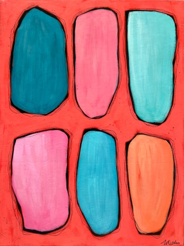 Painting titled "Hublots #1" by Marie Michaud, Original Artwork, Acrylic Mounted on Wood Stretcher frame