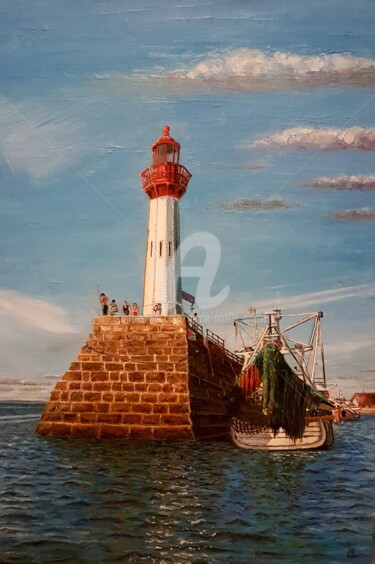 Painting titled "Le phare de Saint-V…" by Marie-Noëlle Amiot, Original Artwork, Oil