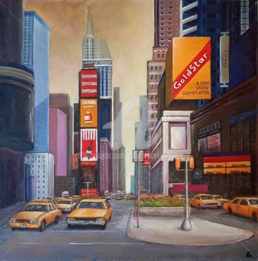 Painting titled "Times Square" by Marie-Noëlle Amiot, Original Artwork, Oil Mounted on Wood Stretcher frame