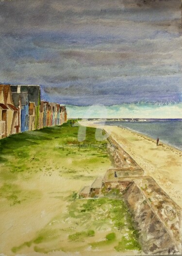 Painting titled "Les cabines sous l'…" by Marie-Noëlle Amiot, Original Artwork, Watercolor