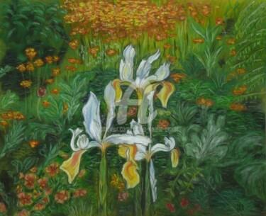 Pintura intitulada "iris-blancs.jpg" por Marie-Noëlle Amiot, Obras de arte originais, Pastel